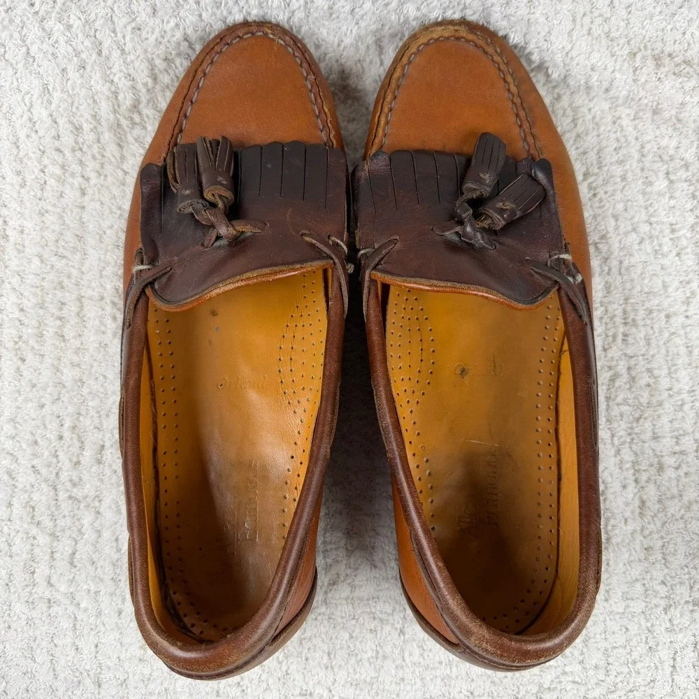 Allen Edmonds Mens 8.5 D Two Tone Brown Leather Kiltie Tassel Loafers 3038